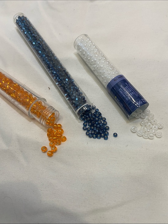 None Jewelry - Iridescent White, Blue, and Amber Glass Seed Beads - Three Colors